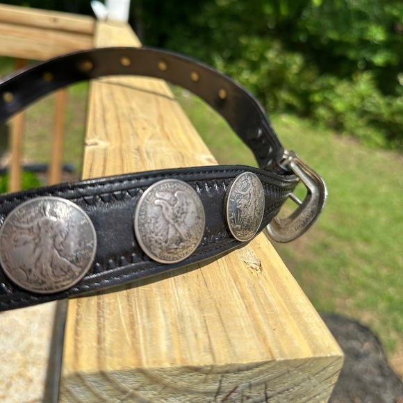 Vintage Appaloosa Leather Belt w/19 Walking Liberty & Eagle Silver Half Dollars - Picture 4 of 16